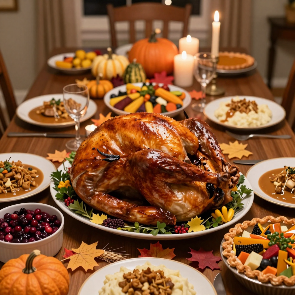An autumnal North American harvest celebration centered on a large fowl