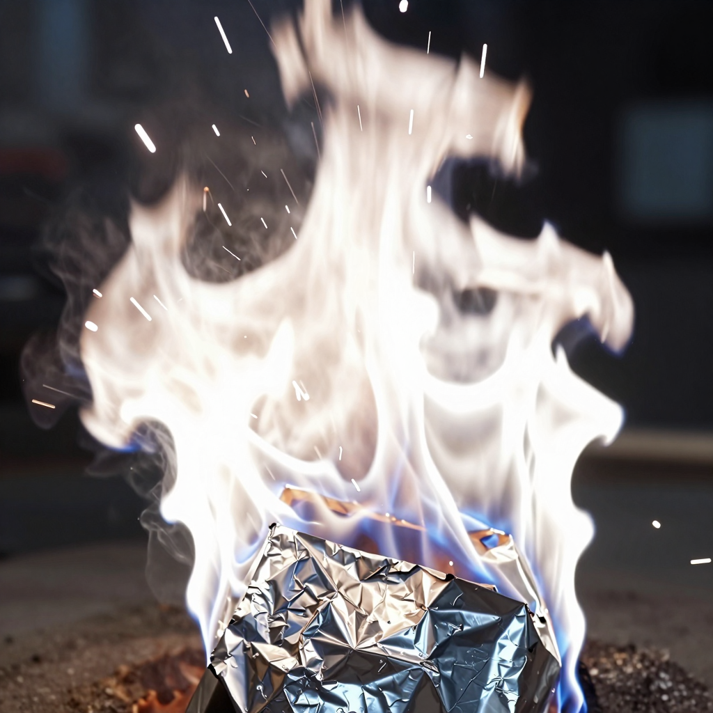 Burning aluminum with its characteristic color emphasized