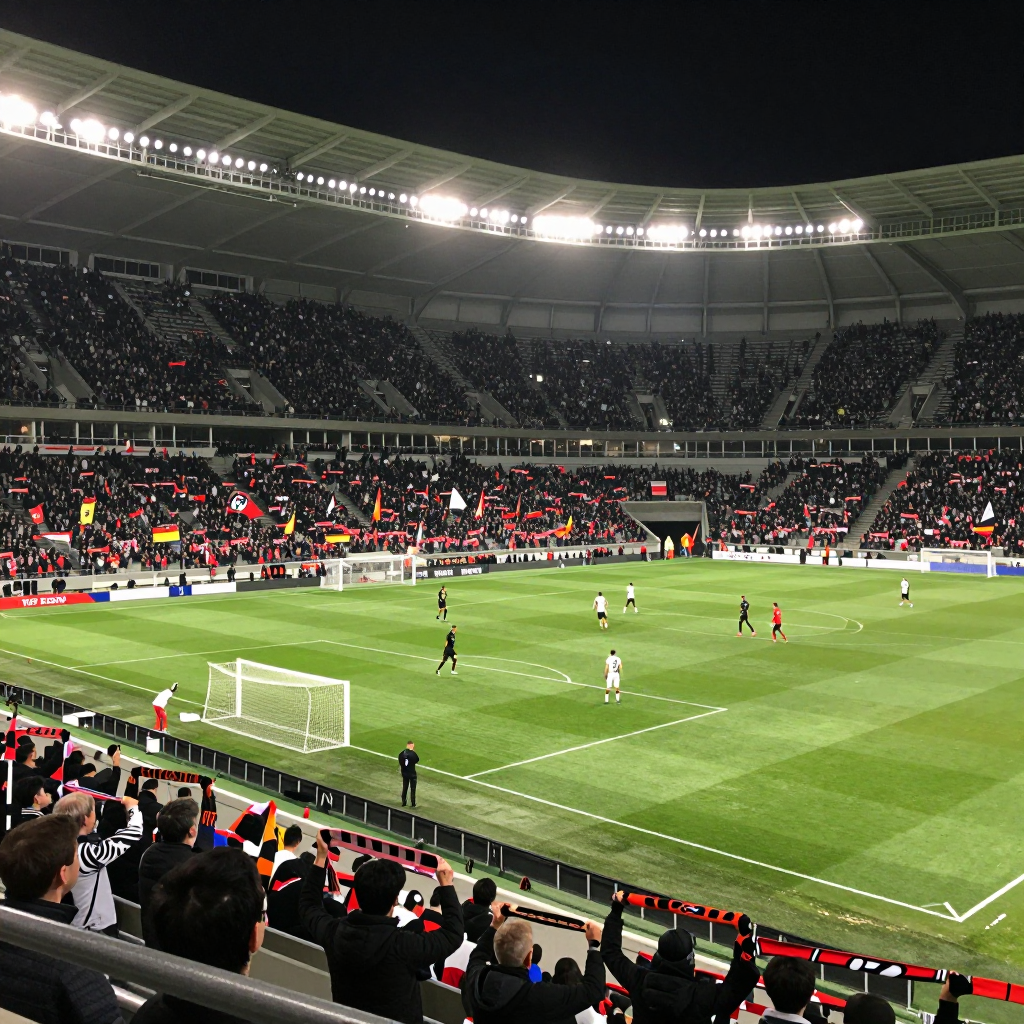 A soccer stadium filled with cheering fans