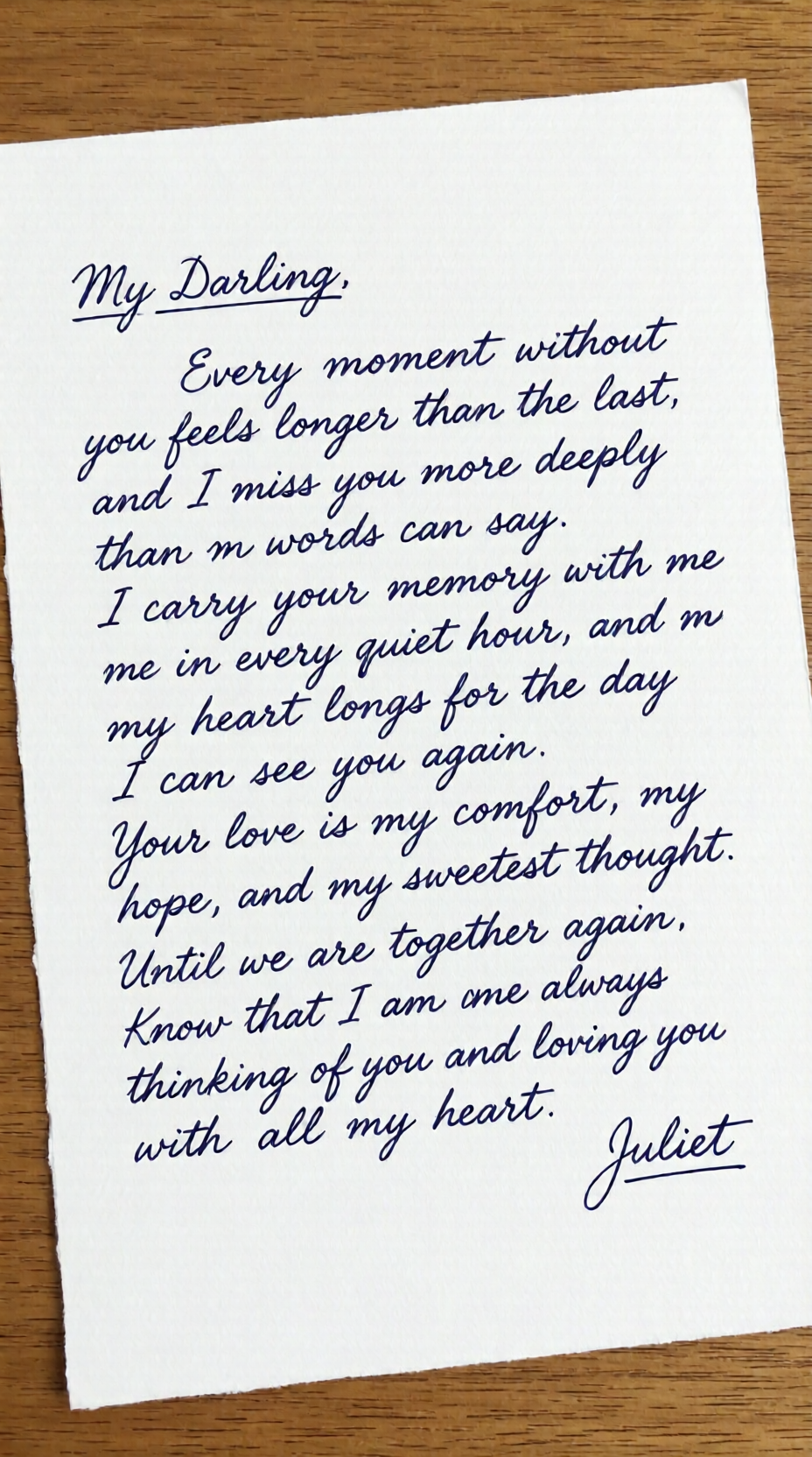 A handwritten love letter signed by Juliet